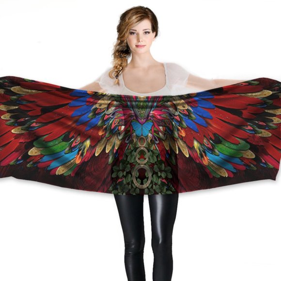 Scarlet Macaw Wings Redbird of Paradise Long Scarf Shawl - Picture 9 of 13